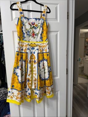 Yellow & White Floral-Print Casual Fit Dress
